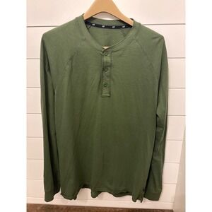 Vintage GAP Mens Long Sleeve Henley Shirt Olive Green‎ Casual Raglan Size Medium